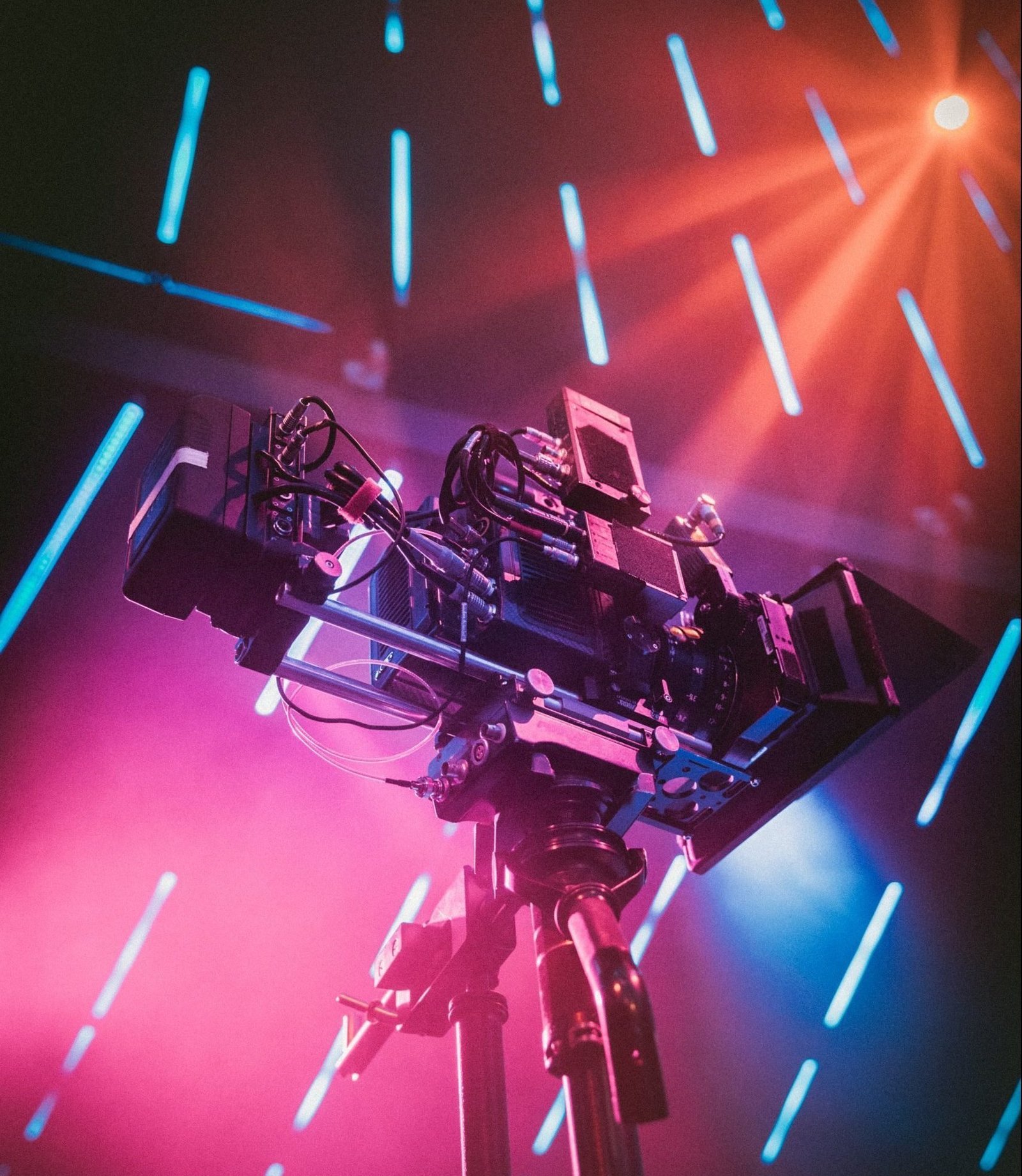 fancy cinematic camera lit up with a futuristic background