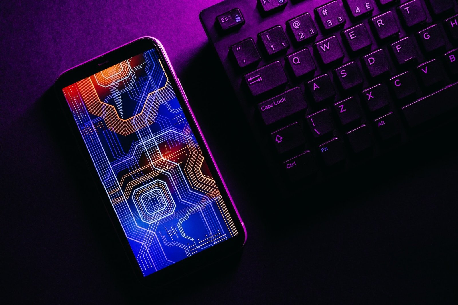 Futuristic photo of a smartphone with a colorful and techy homescreen