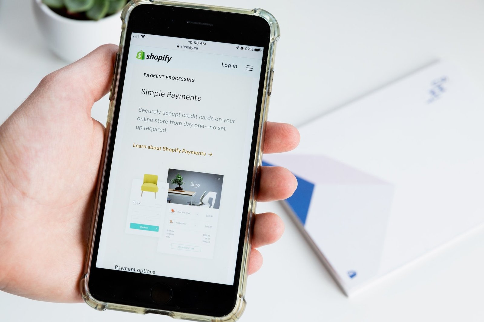 Viewing Shopify payments page on a smarthone