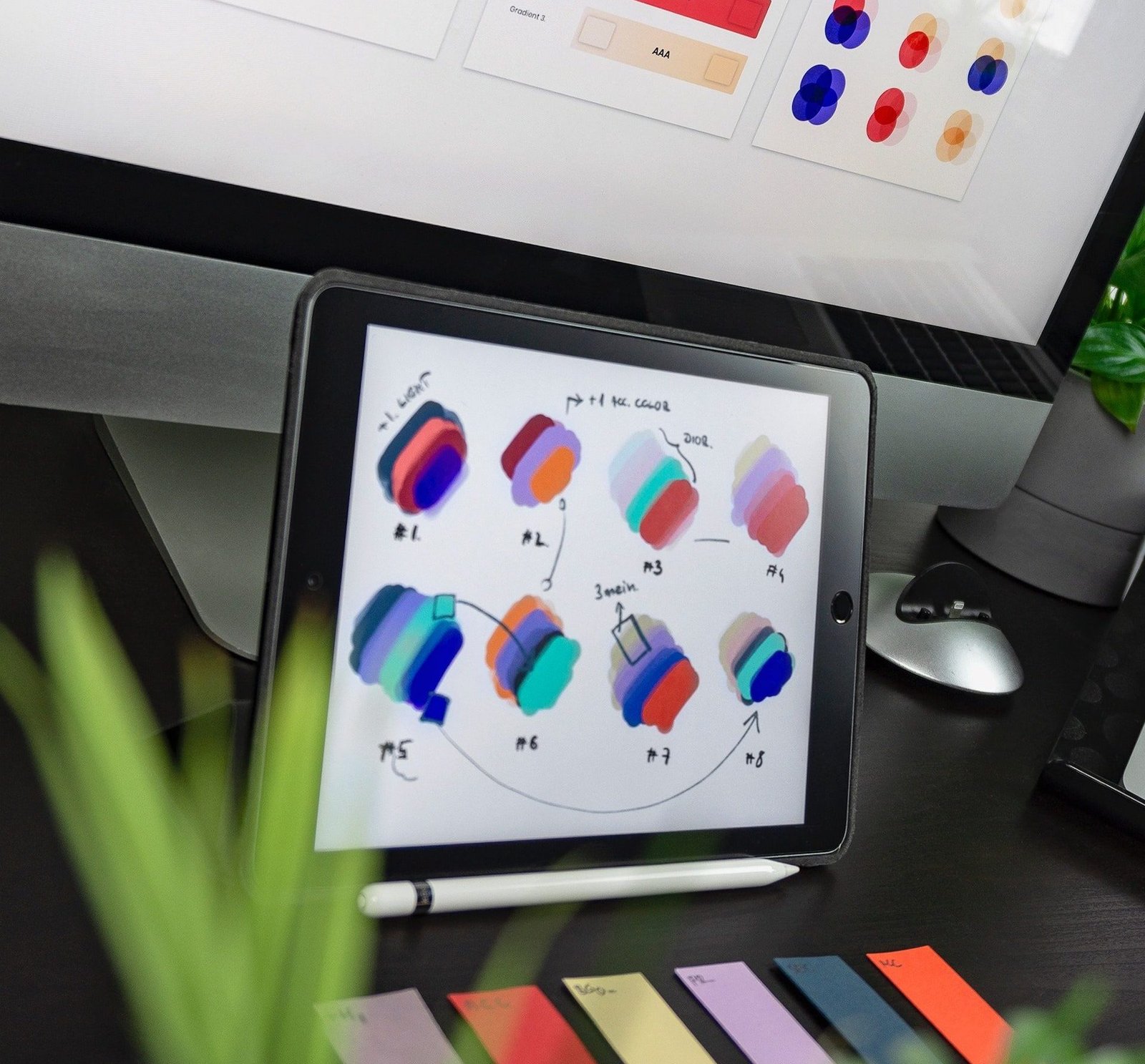 Viewing various color scheme options on a tablet