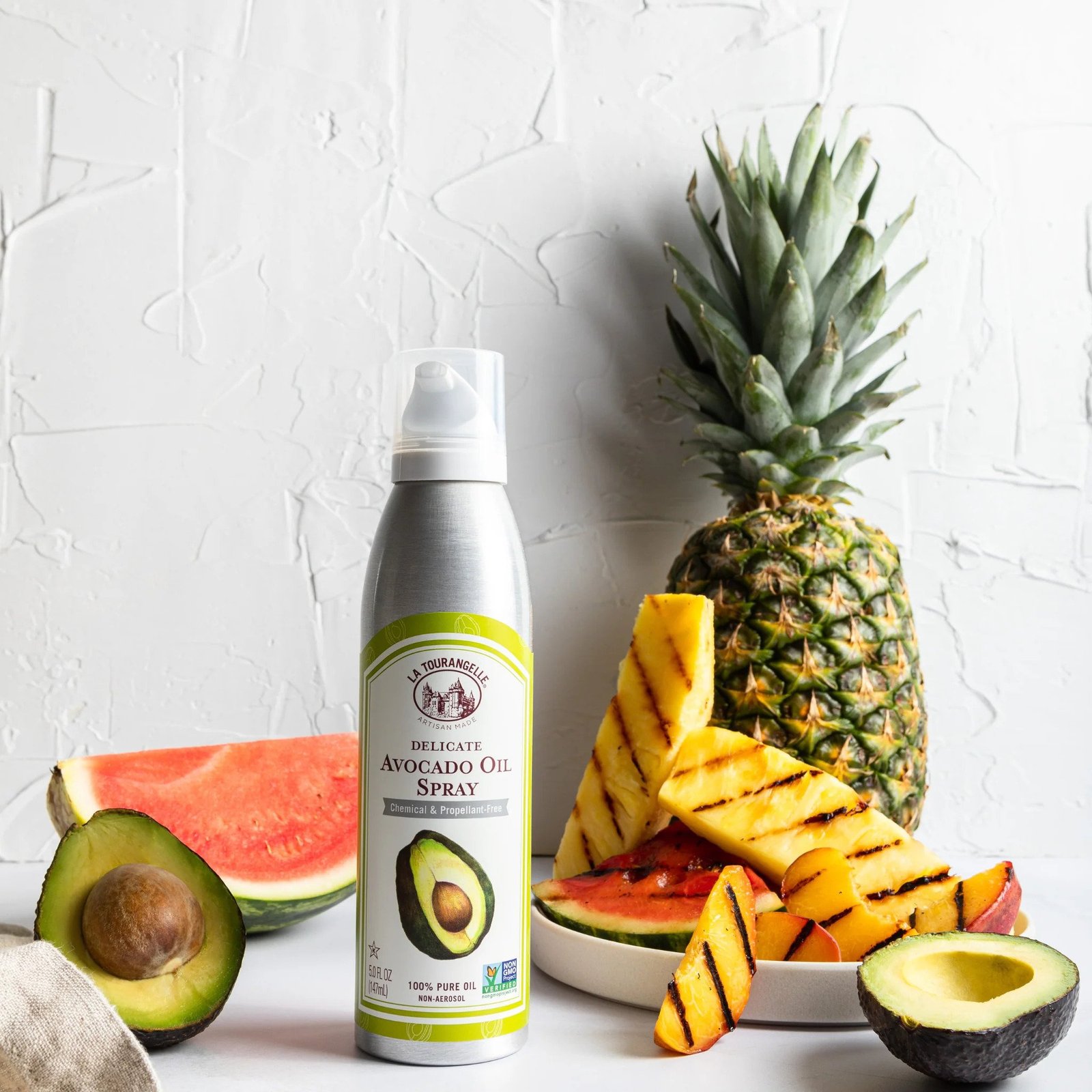 La Tourangelle avocado oil spray with pineapple, watermelon, and avocado