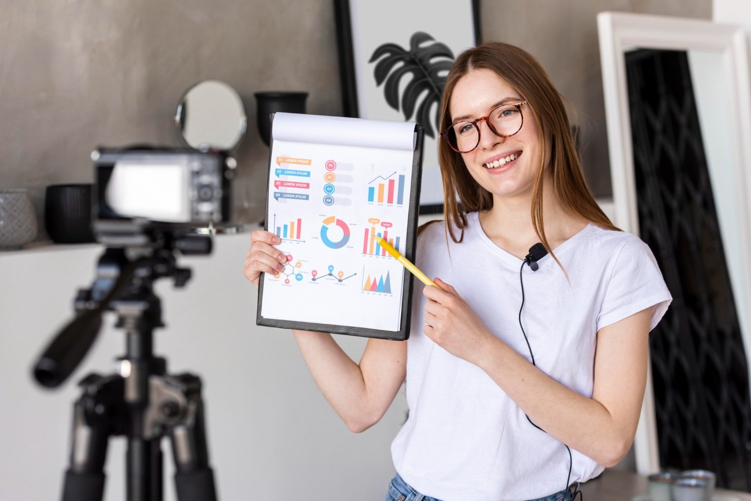 Girl recording herself with graphs