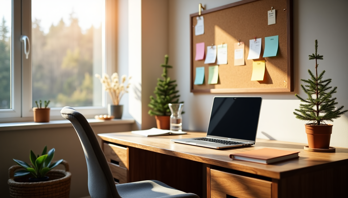 Desk with laptop on it